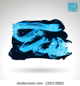 Blue brush stroke and texture. Grunge vector abstract hand - painted element. Underline and border design.