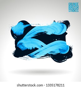 Blue brush stroke and texture. Grunge vector abstract hand - painted element. Underline and border design.