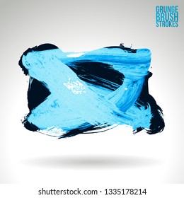 Blue brush stroke and texture. Grunge vector abstract hand - painted element. Underline and border design.
