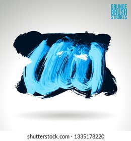 Blue brush stroke and texture. Grunge vector abstract hand - painted element. Underline and border design.