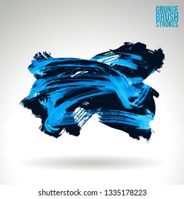 Blue brush stroke and texture. Grunge vector abstract hand - painted element. Underline and border design.