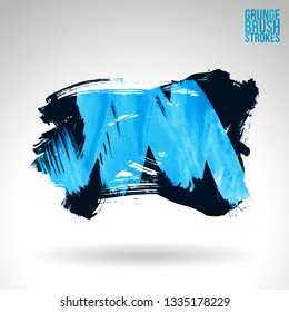 Blue brush stroke and texture. Grunge vector abstract hand - painted element. Underline and border design.