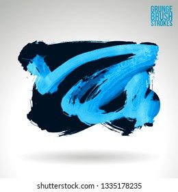 Blue brush stroke and texture. Grunge vector abstract hand - painted element. Underline and border design.