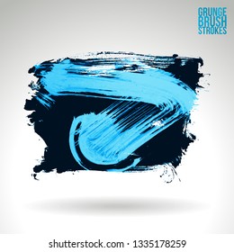 Blue brush stroke and texture. Grunge vector abstract hand - painted element. Underline and border design.