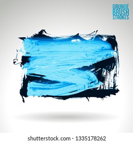 Blue brush stroke and texture. Grunge vector abstract hand - painted element. Underline and border design.