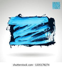 Blue brush stroke and texture. Grunge vector abstract hand - painted element. Underline and border design.