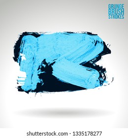 Blue brush stroke and texture. Grunge vector abstract hand - painted element. Underline and border design.