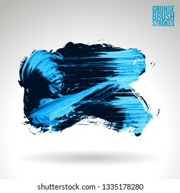 Blue brush stroke and texture. Grunge vector abstract hand - painted element. Underline and border design.