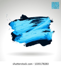 Blue brush stroke and texture. Grunge vector abstract hand - painted element. Underline and border design.