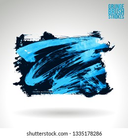 Blue brush stroke and texture. Grunge vector abstract hand - painted element. Underline and border design.