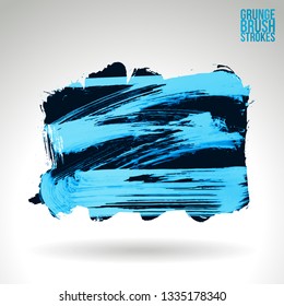 Blue brush stroke and texture. Grunge vector abstract hand - painted element. Underline and border design.