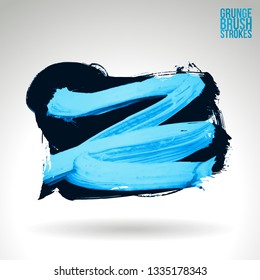 Blue brush stroke and texture. Grunge vector abstract hand - painted element. Underline and border design.