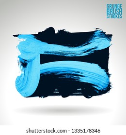 Blue brush stroke and texture. Grunge vector abstract hand - painted element. Underline and border design.