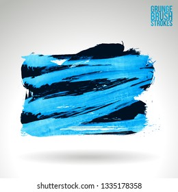 Blue brush stroke and texture. Grunge vector abstract hand - painted element. Underline and border design.