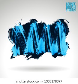 Blue brush stroke and texture. Grunge vector abstract hand - painted element. Underline and border design.