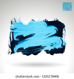Blue brush stroke and texture. Grunge vector abstract hand - painted element. Underline and border design.