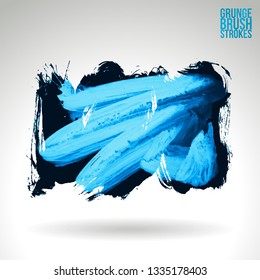 Blue brush stroke and texture. Grunge vector abstract hand - painted element. Underline and border design.