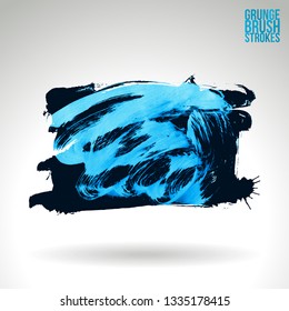 Blue brush stroke and texture. Grunge vector abstract hand - painted element. Underline and border design.