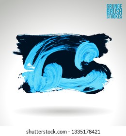 Blue brush stroke and texture. Grunge vector abstract hand - painted element. Underline and border design.