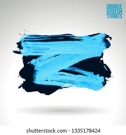 Blue brush stroke and texture. Grunge vector abstract hand - painted element. Underline and border design.