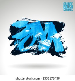 Blue brush stroke and texture. Grunge vector abstract hand - painted element. Underline and border design.