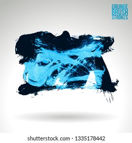 Blue brush stroke and texture. Grunge vector abstract hand - painted element. Underline and border design.