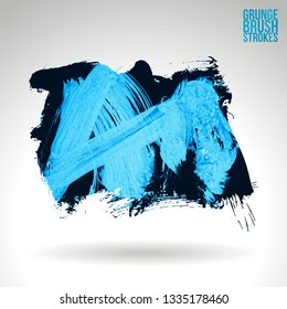 Blue brush stroke and texture. Grunge vector abstract hand - painted element. Underline and border design.