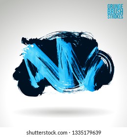 Blue brush stroke and texture. Grunge vector abstract hand - painted element. Underline and border design.