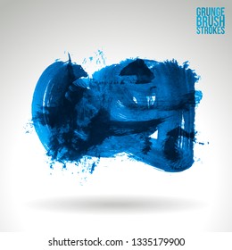 Blue brush stroke and texture. Grunge vector abstract hand - painted element. Underline and border design.