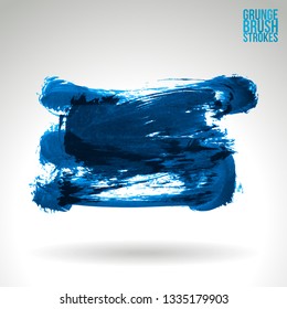 Blue brush stroke and texture. Grunge vector abstract hand - painted element. Underline and border design.