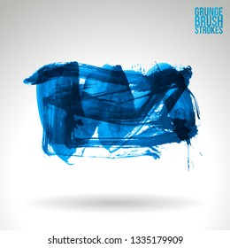 Blue brush stroke and texture. Grunge vector abstract hand - painted element. Underline and border design.