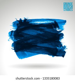 Blue brush stroke and texture. Grunge vector abstract hand - painted element. Underline and border design.