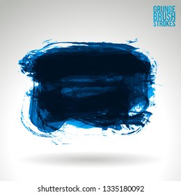 Blue brush stroke and texture. Grunge vector abstract hand - painted element. Underline and border design.