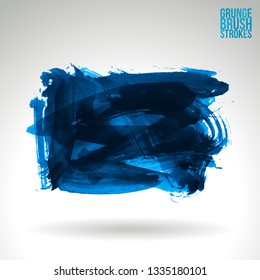 Blue brush stroke and texture. Grunge vector abstract hand - painted element. Underline and border design.