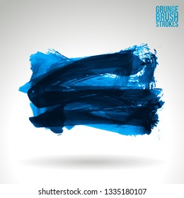 Blue brush stroke and texture. Grunge vector abstract hand - painted element. Underline and border design.