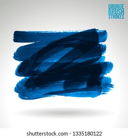 Blue brush stroke and texture. Grunge vector abstract hand - painted element. Underline and border design.