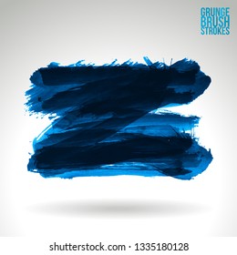 Blue brush stroke and texture. Grunge vector abstract hand - painted element. Underline and border design.