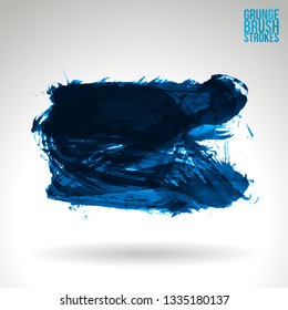 Blue brush stroke and texture. Grunge vector abstract hand - painted element. Underline and border design.