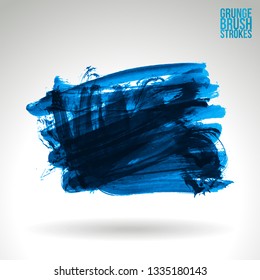 Blue brush stroke and texture. Grunge vector abstract hand - painted element. Underline and border design.