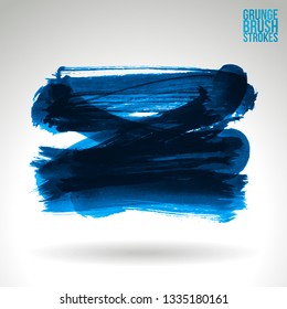 Blue brush stroke and texture. Grunge vector abstract hand - painted element. Underline and border design.