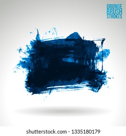 Blue brush stroke and texture. Grunge vector abstract hand - painted element. Underline and border design.