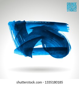 Blue brush stroke and texture. Grunge vector abstract hand - painted element. Underline and border design.