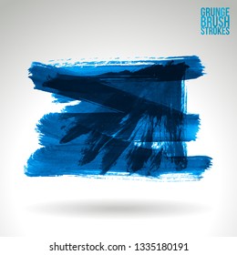 Blue brush stroke and texture. Grunge vector abstract hand - painted element. Underline and border design.