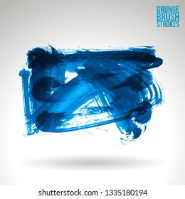 Blue brush stroke and texture. Grunge vector abstract hand - painted element. Underline and border design.