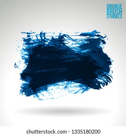 Blue brush stroke and texture. Grunge vector abstract hand - painted element. Underline and border design.