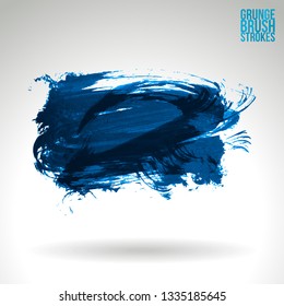 Blue brush stroke and texture. Grunge vector abstract hand - painted element. Underline and border design.