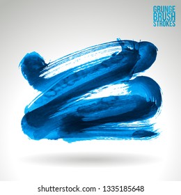 Blue brush stroke and texture. Grunge vector abstract hand - painted element. Underline and border design.