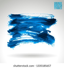 Blue brush stroke and texture. Grunge vector abstract hand - painted element. Underline and border design.