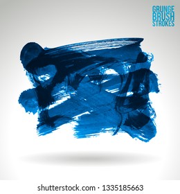 Blue brush stroke and texture. Grunge vector abstract hand - painted element. Underline and border design.
