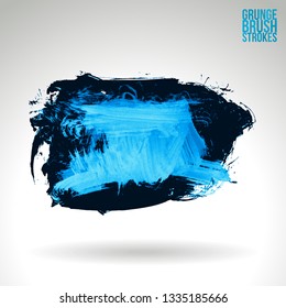 Blue brush stroke and texture. Grunge vector abstract hand - painted element. Underline and border design.